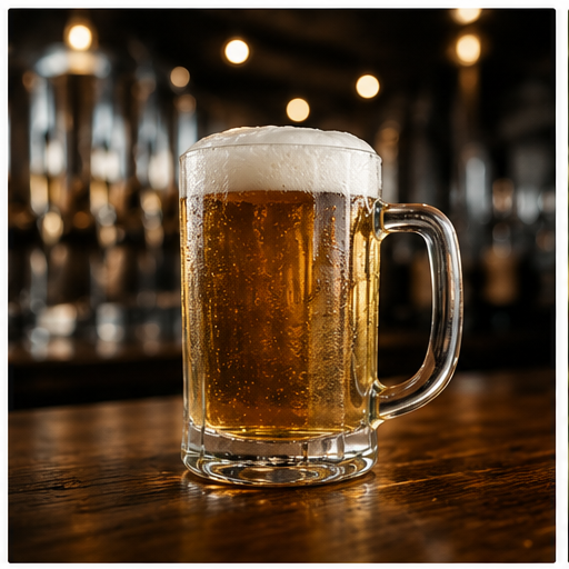 Fresh pour of Compton IPA in a frosted mug at the brewery bar