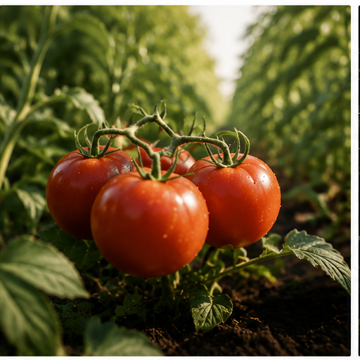Heirloom tomatoes ripening on the vine at Fib Farm