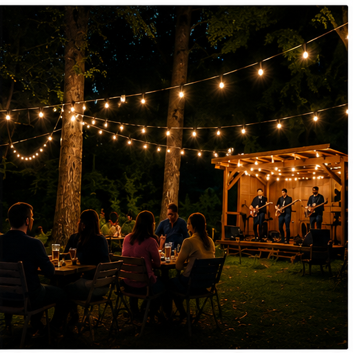 Live bluegrass on the pavilion stage on a Saturday night